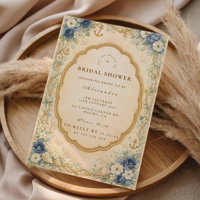 Invitación Boda Vintage Navy Costera (Subido por el creador)