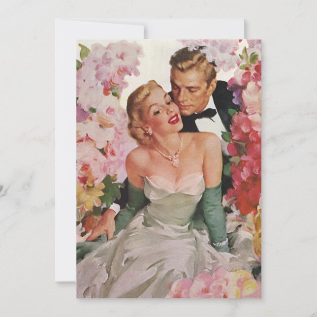 Invitación Boda vintage, novia retro y recién casados (Anverso)