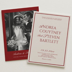 Invitación Boda Vintage Old Money Borgoña