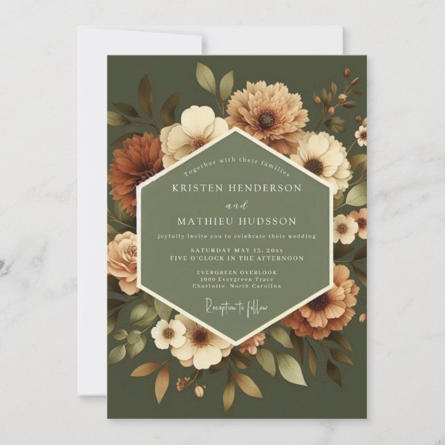 Invitación Boda Vintage Oliva Ámbar (Anverso)