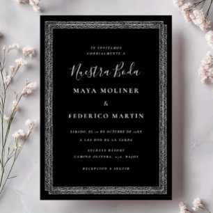 Invitación Boda Vintage Ornata Negra y Blanca Nuestra Boda 