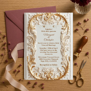 Invitación Boda Vintage Oro Floral Opulento Barroco de Lujo