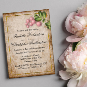 Invitación Boda Vintage Pink Berries