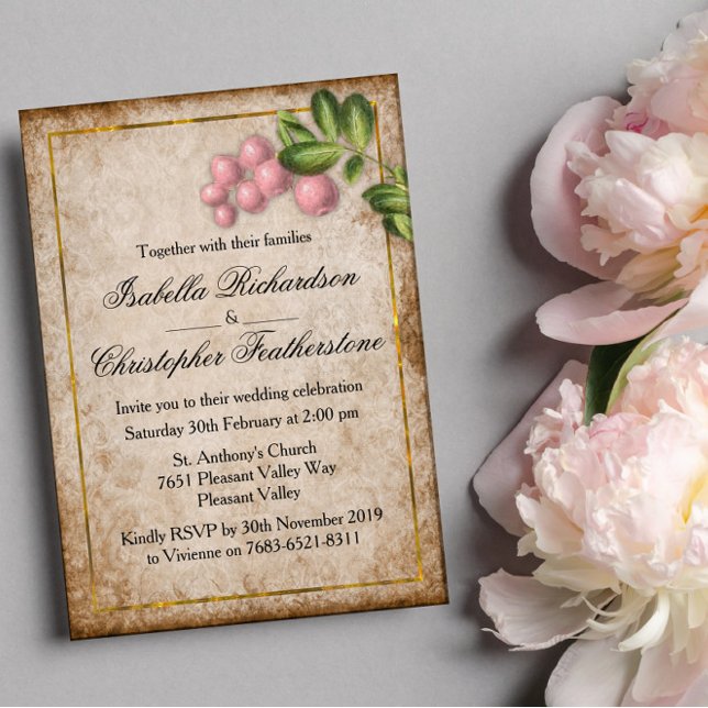 Invitación Boda Vintage Pink Berries (Subido por el creador)