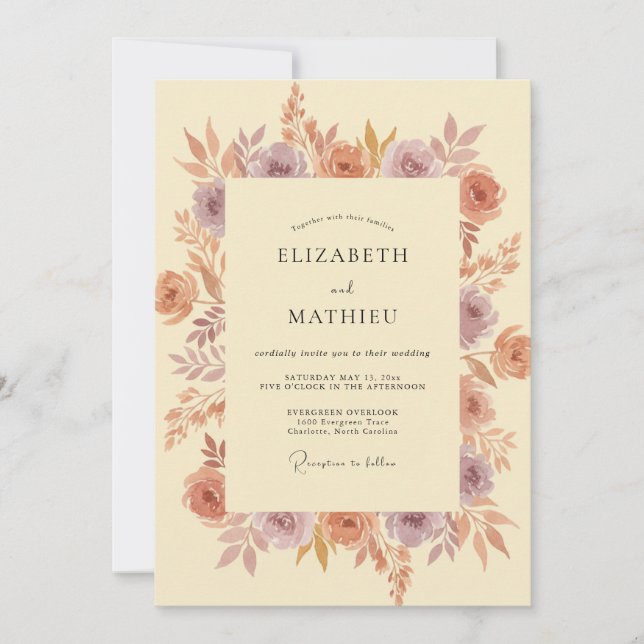 Invitación Boda Vintage Pintada con Melocotón Matizado (Anverso)