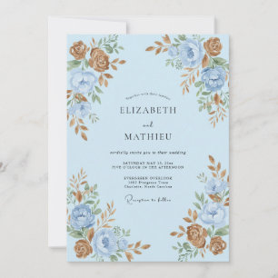 Invitación Boda Vintage Pintoresca de Azul Claro