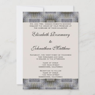 Invitación Boda vintage, plazas y rayas de gris retro