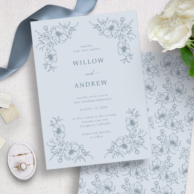 Invitación Boda Vintage Polvo Azul (Vintage Dusty Blue Wedding Invitation
)