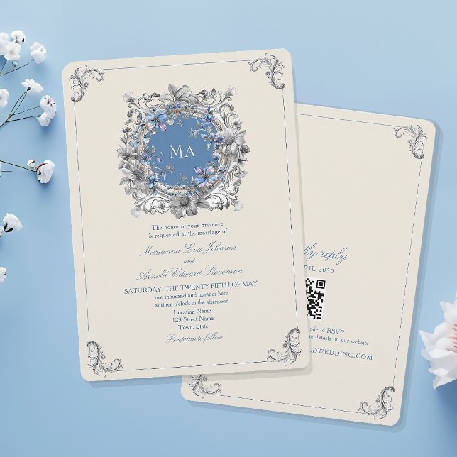 Invitación Boda Vintage Polvo Azul (Subido por el creador)