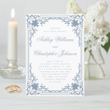 Boda Vintage Polvo Azul Blanco Letra Elegante