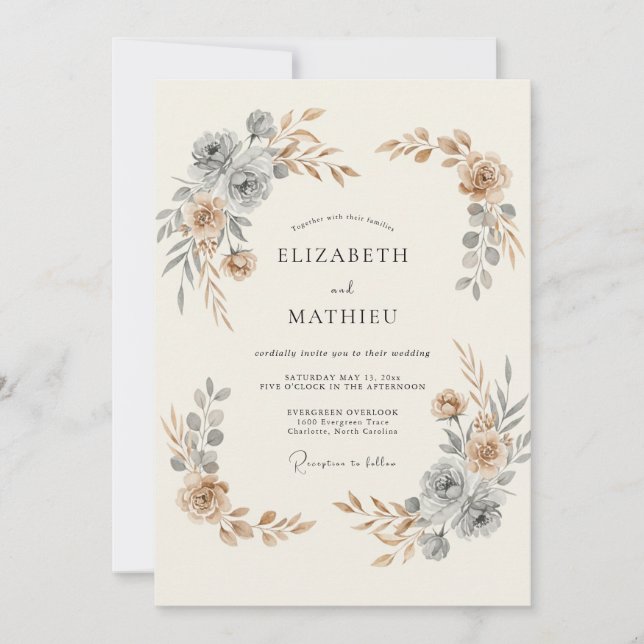 Invitación Boda Vintage Pulida Azul Pizarra (Anverso)