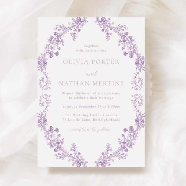 Invitación Boda Vintage Purple Lavender Floral Wreath (Subido por el creador)