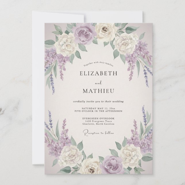 Invitación Boda Vintage Refinada de Lavanda (Anverso)
