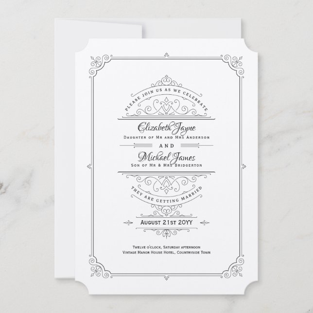 Invitación Boda Vintage Regency Felt Ecru (Anverso)