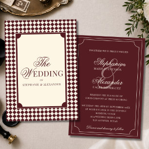 Invitación Boda Vintage Retro Borgoña Cuadrada Dinero Antiguo