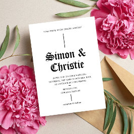Invitación Boda Vintage Retro Minimalista en Blanco y Negro