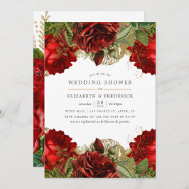 Invitación Boda Vintage Rojo Borgoña y Dorado Regadera