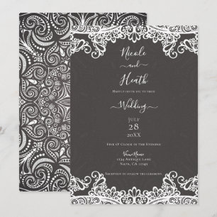 Invitación Boda Vintage Romántica Boho Encaje Blanco Marrón