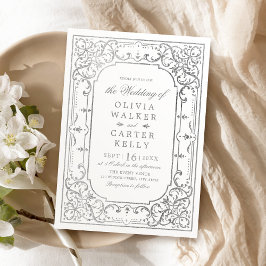 Invitación Boda vintage romántica y elegante plateada