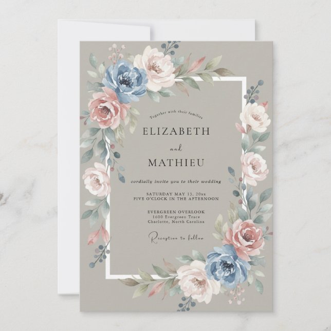 Invitación Boda Vintage Rosa Serena Taupe (Anverso)