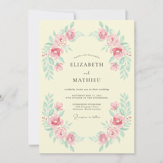Invitación Boda Vintage Rosa Sonrojado (Anverso)
