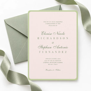Invitación Boda Vintage Rosa y Verde Todo en Uno Old Money