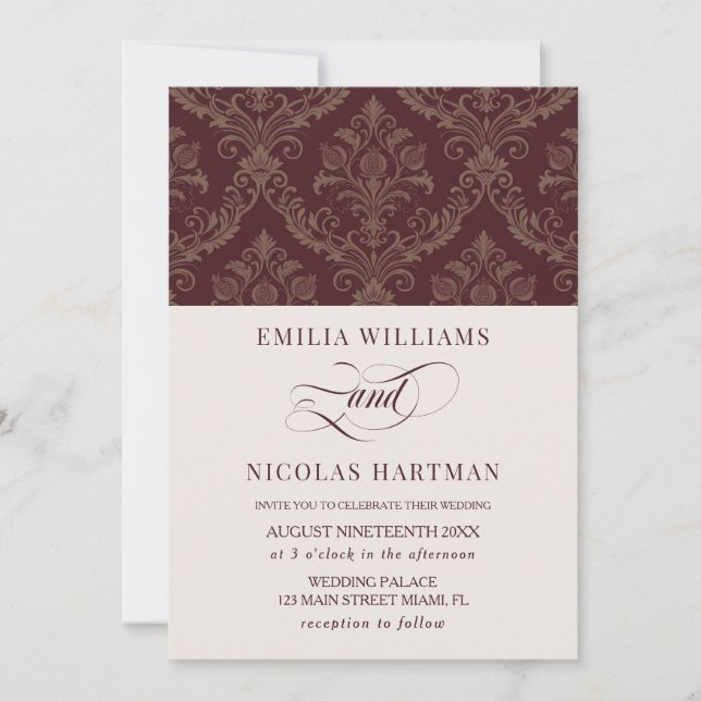 Invitación Boda Vintage Royal Burgundy (Anverso)