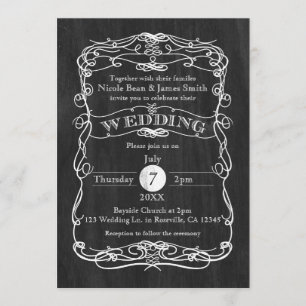 Invitación Boda Vintage Rústica en Madera Negra y Blanca Vint