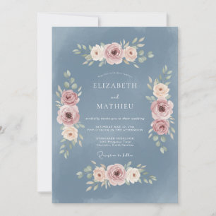 Invitación Boda Vintage Serena Azul Polvoriento