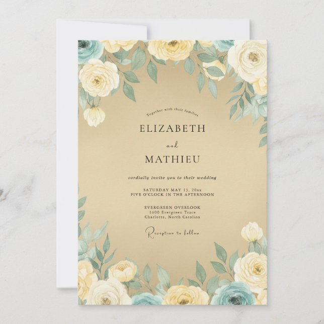 Invitación Boda Vintage Serena de Champán (Anverso)