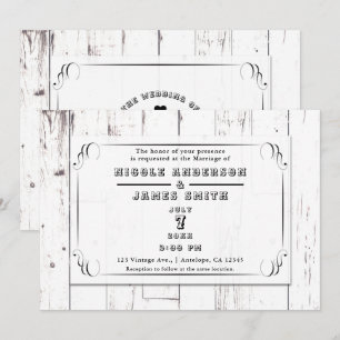 Invitación Boda Vintage Shabby Chic Remolino Madera Blanca Gr