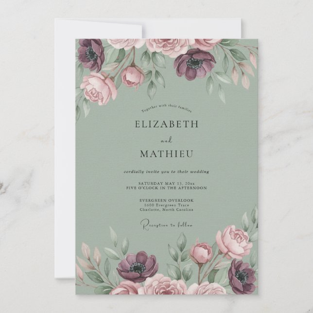 Invitación Boda Vintage Sofisticada Verde Salvia (Anverso)