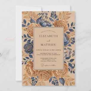 Invitación Boda Vintage Sublime de Azul Marino y Beige