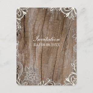 Invitación boda vintage swirls barn wood lace country