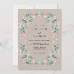 Invitación Boda Vintage Terrosa de Azul Turquesa Suave