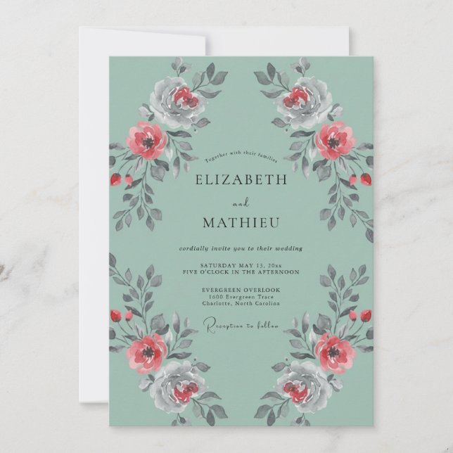 Invitación Boda Vintage Terroso Verde Salvia (Anverso)