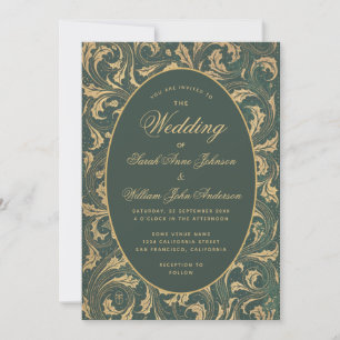 Invitación Boda Vintage Thistle de Oro Verde deja elegante