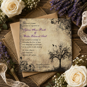 Invitación Boda Vintage Tree Nueva Vida Ciruela