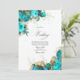 Invitación Boda Vintage Turquesa y Dorado Desgastado