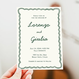 Invitación Boda Vintage Verde Dibujado a Mano con Letra a Man
