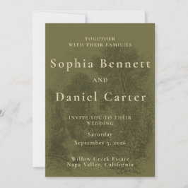 Invitación Boda Vintage Verde Oliva
