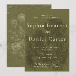 Invitación Boda Vintage Verde Oliva
