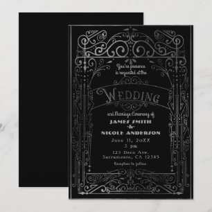 Invitación Boda Vintage Victoriana de Época Negro y Plata