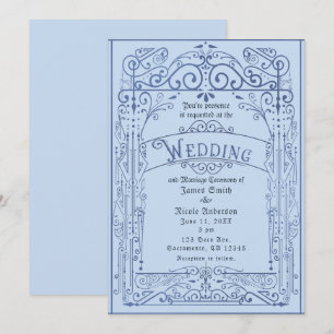 Invitación Boda Vintage Victoriana Deco Blanco Azul Polvo