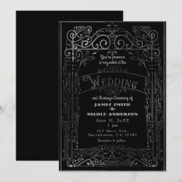 Invitación Boda Vintage Victoriana Deco Negro y Plata