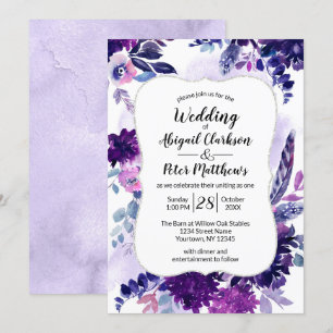 Invitación Boda Violet Purple Lavender Floral Watercolor
