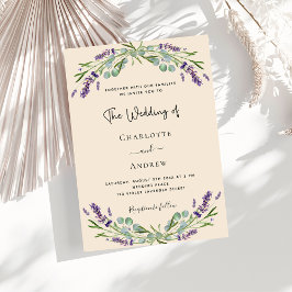 Invitación Boda violeta beige de lavanda verde