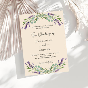 Invitación Boda violeta beige de lavanda verde