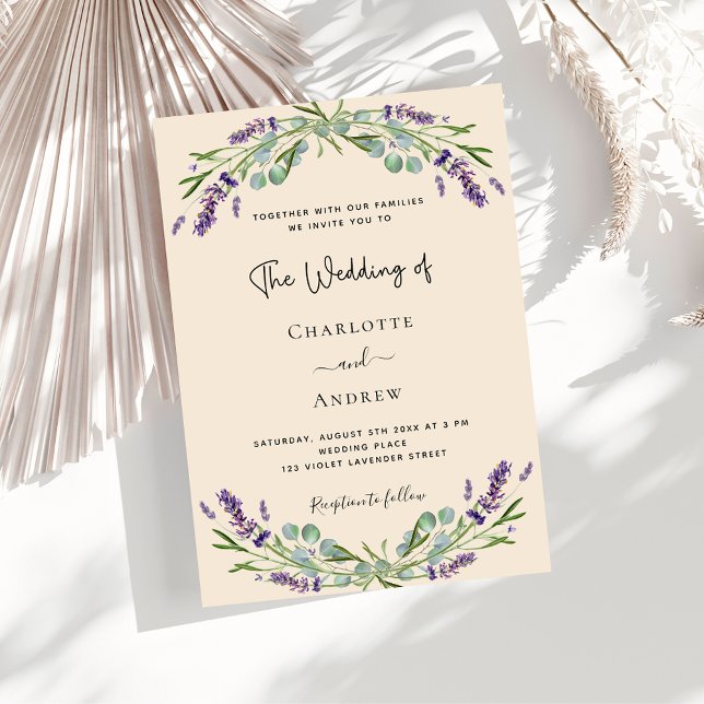 Invitación Boda violeta beige de lavanda verde (Subido por el creador)