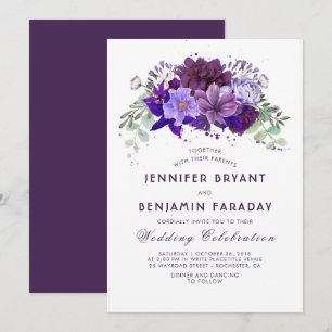 Invitación Boda violeta con flores moradas elegante de ciruel